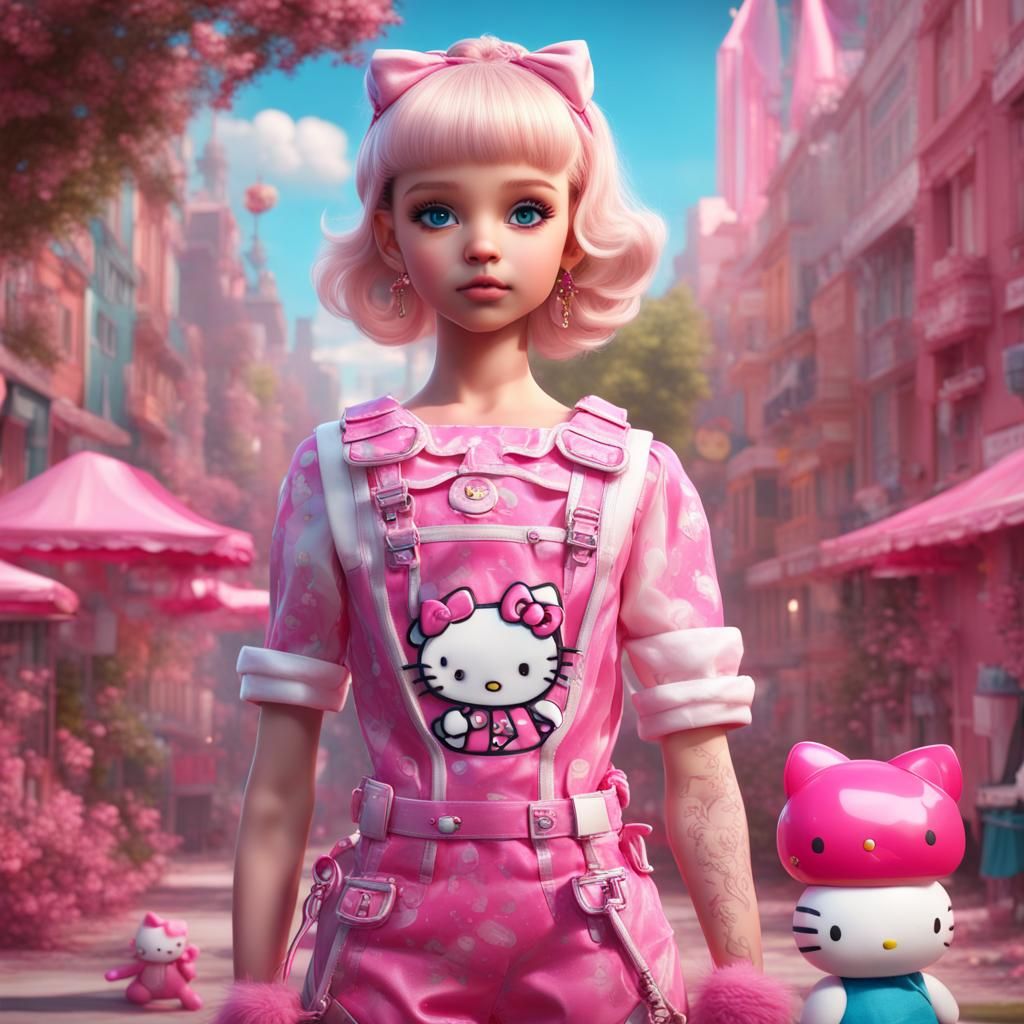 Girly Boy as Barbie with Hello Kitty, Detailed Art