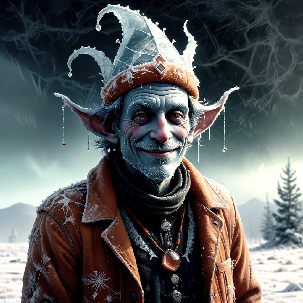 Whimsical Icy Jester in Frosty Wonderland