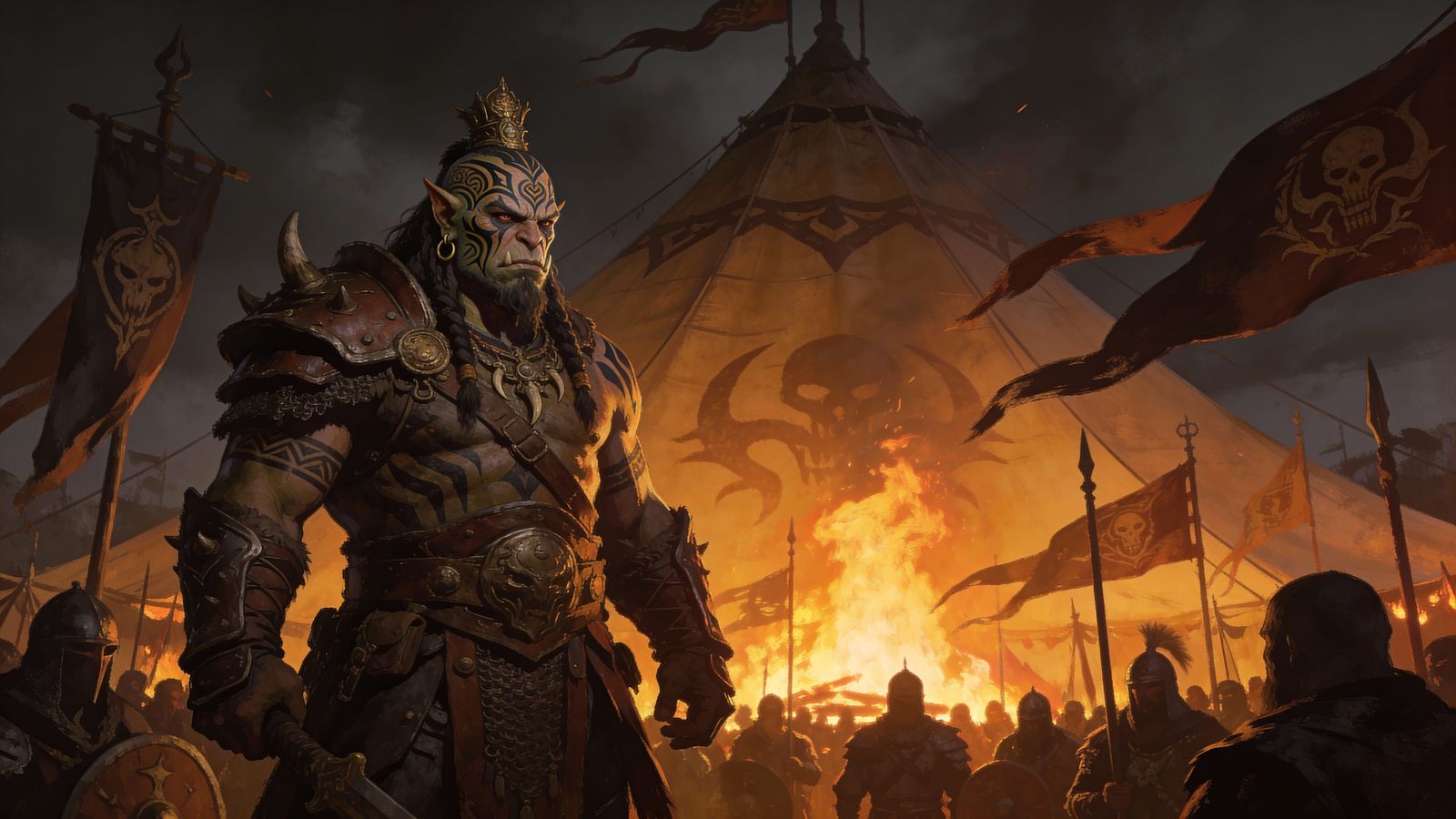 Regal Orc Chieftain in Dark Fantasy Illustration Style