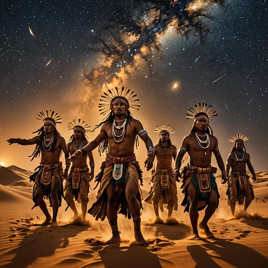 Nomadic Tribe Rain Dance Under Starry Sky