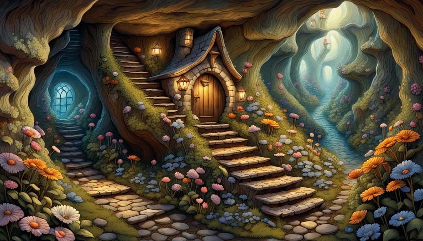 Gnome Haven: Whimsical Underground Storybook Illustration