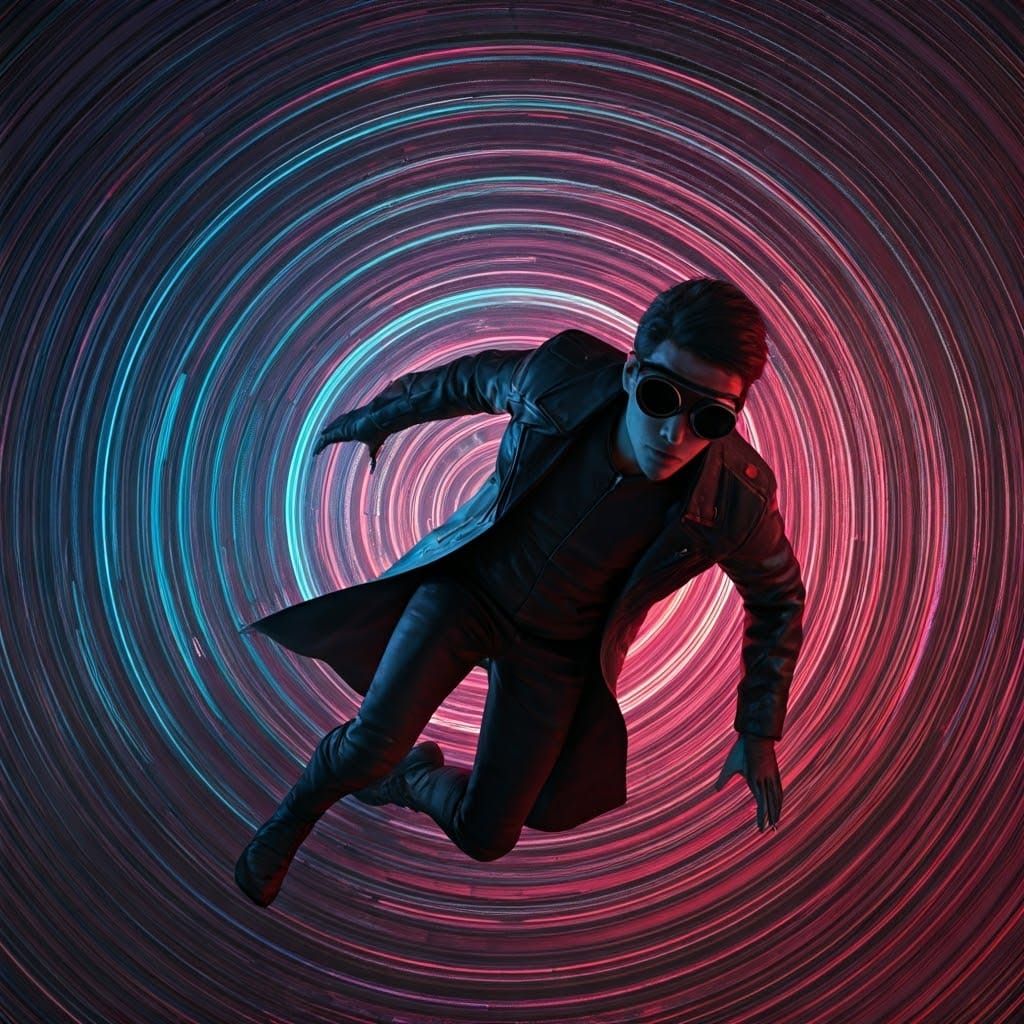 Cyberpunk Adventurer Ascends Futuristic Metropolis