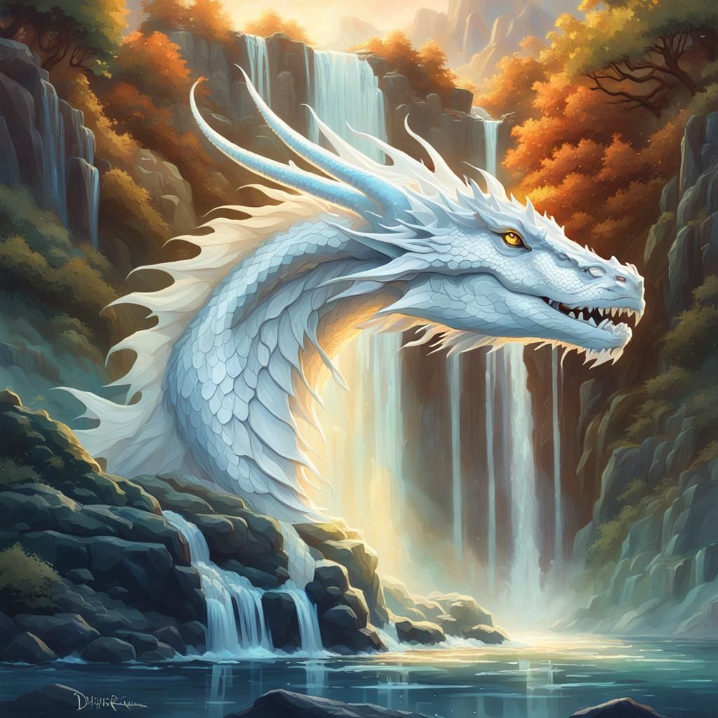 White Dragon Portrait in Art Nouveau Style