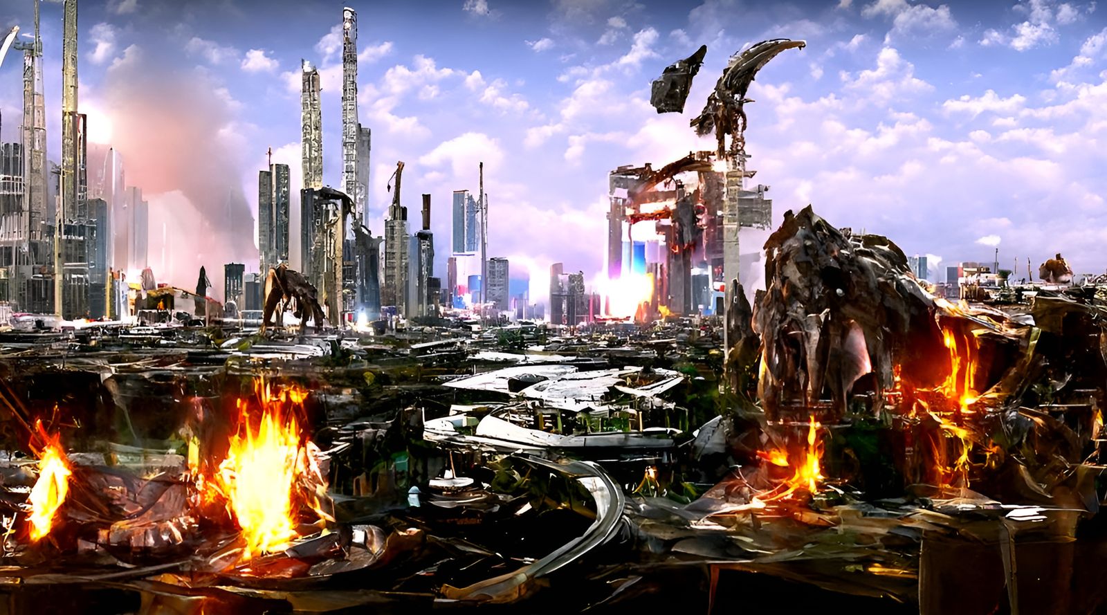 Cyberpunk Fire Beast Armageddon in Future City