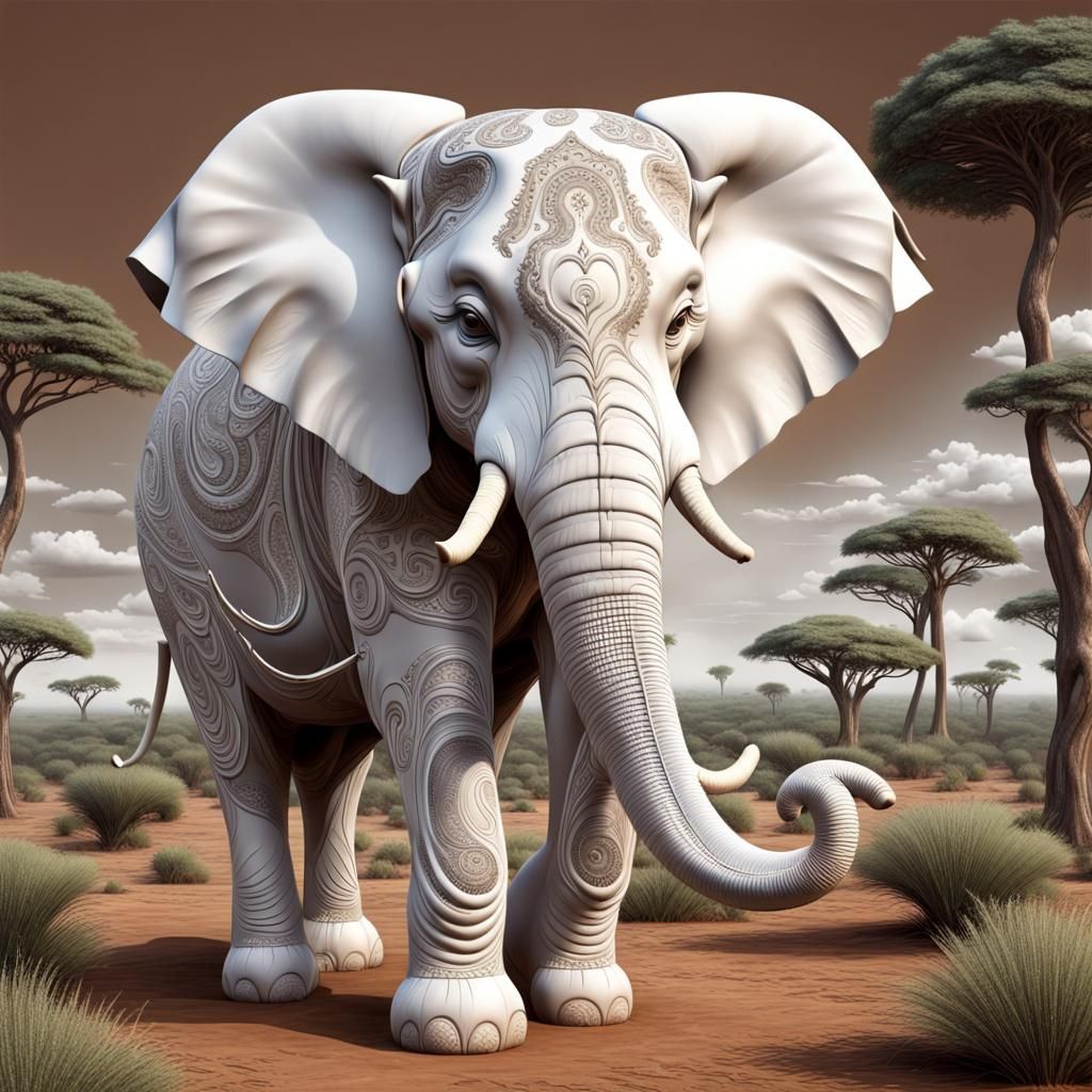 White Elephant with Fractal Designs in Africa