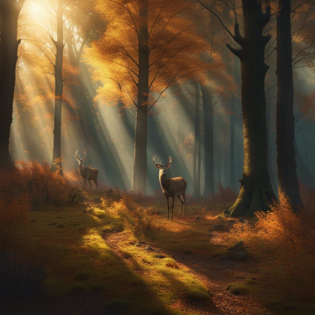 Autumn Forest with Deer: Digital Matte Painting