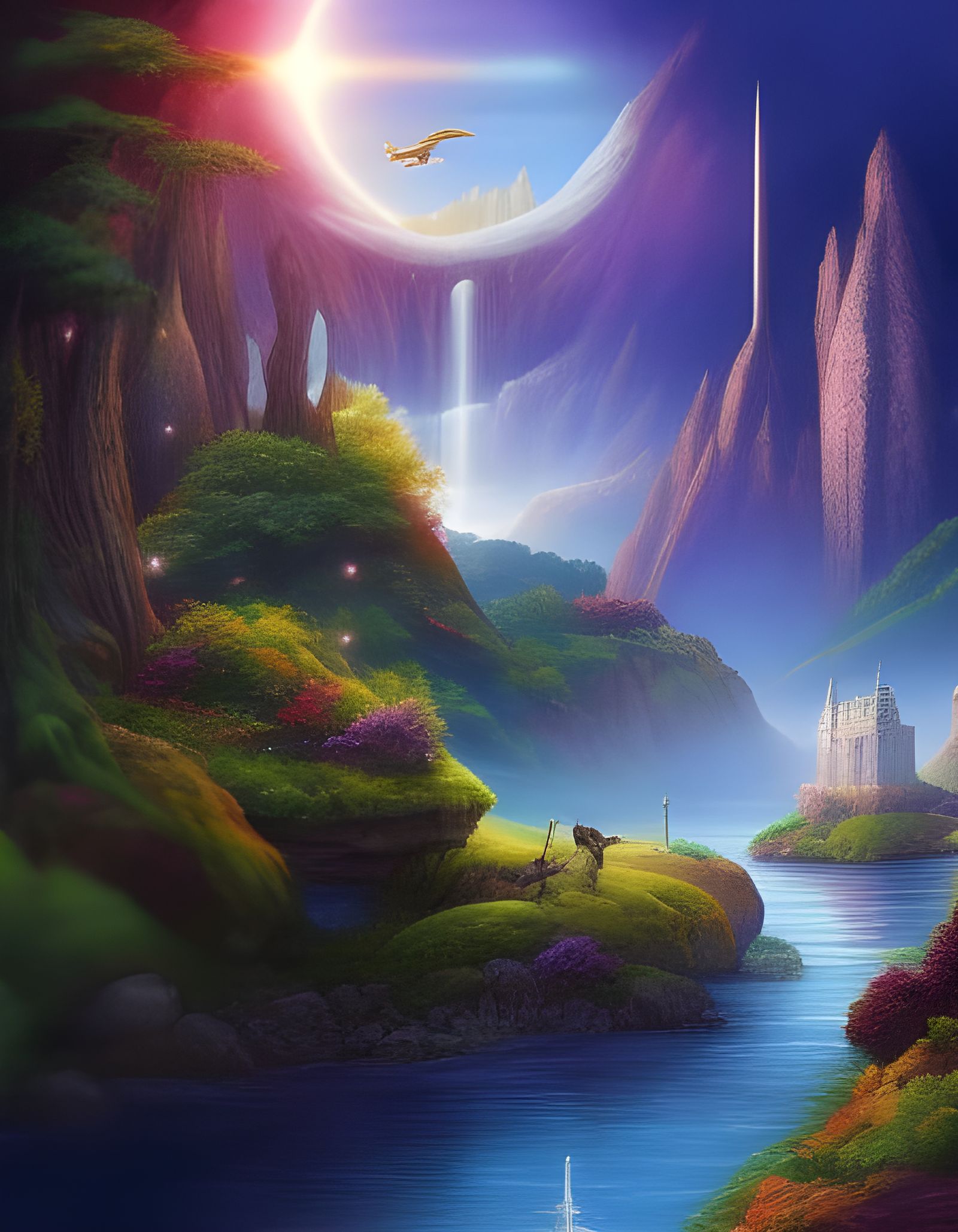 Magical Cave Waterfall: Dreamlike Fantasy Artwork