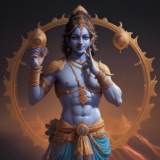 Lord Krishna with Sudarshan Chakra: Fantasy Concept Art