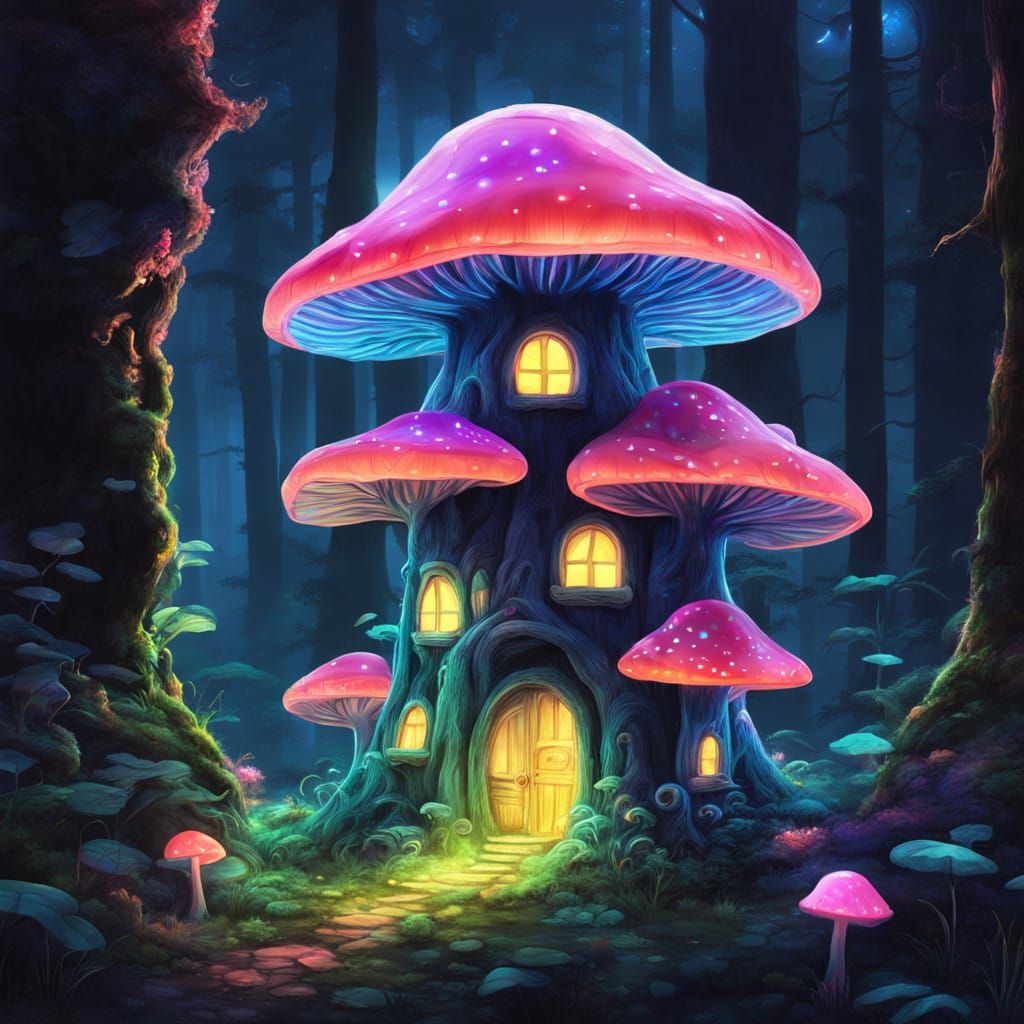 Whimsical Bioluminescent Mushroom Abode