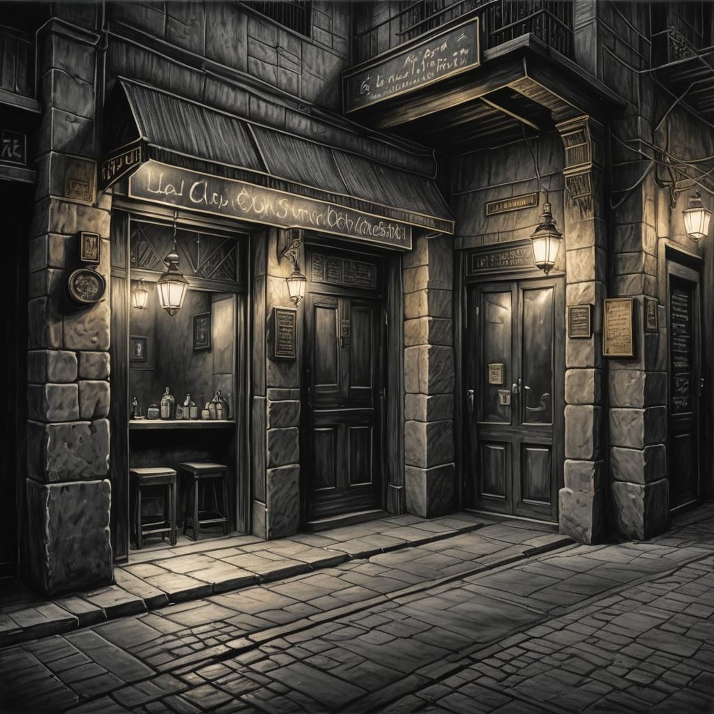 Dimly Lit Couscous Bar on Deserted Street