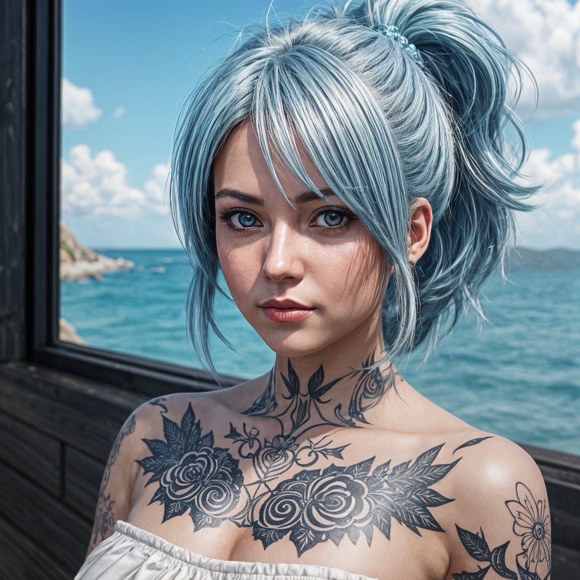 Latina Woman with Blue Hair in 3D Anime Art