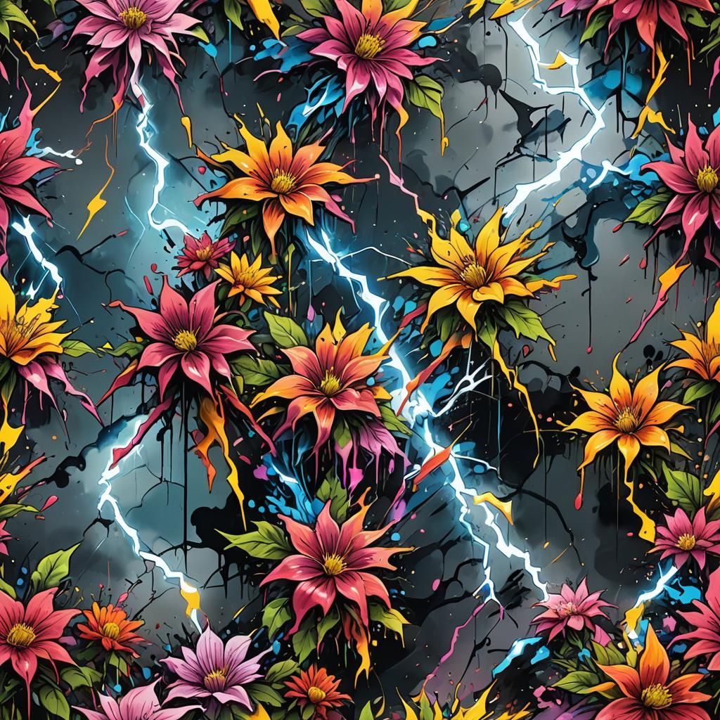 Flowers Lit by Lightning: Graffiti Art Style