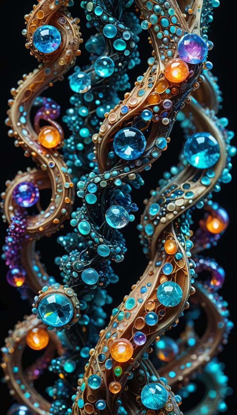 Surreal Bioluminescent Double Helix Macro Art