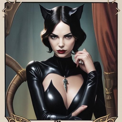 Catwoman Tarot Card in Classic Style