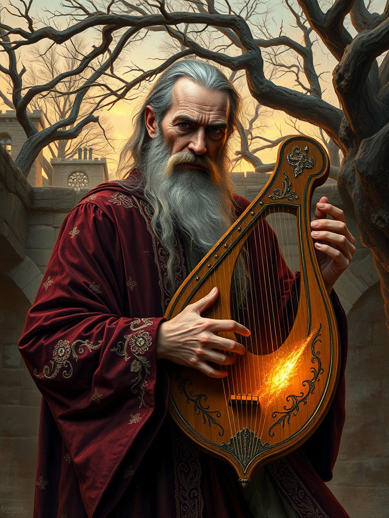 Bard in Welsh Court, Dreamy Painting Style