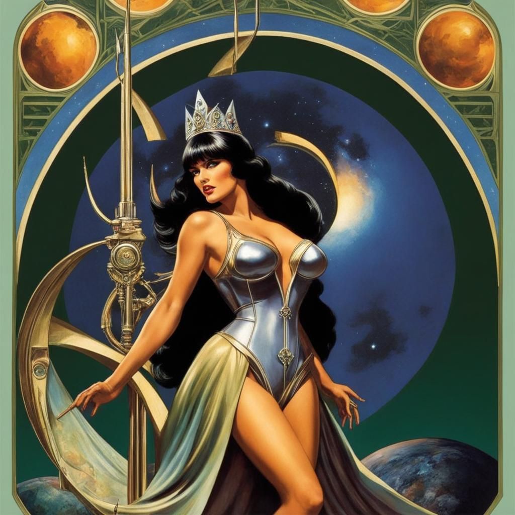 Retro Space Princess in Art Nouveau Style