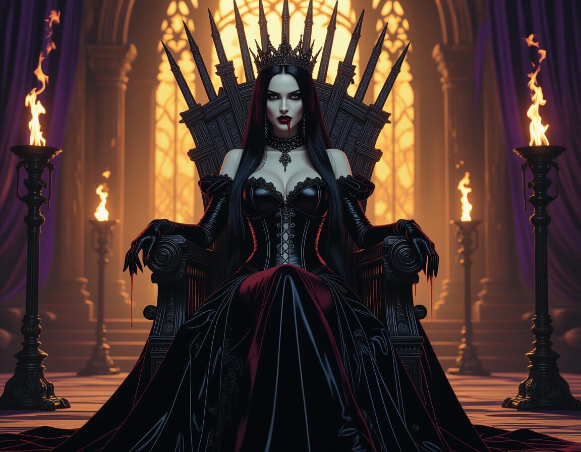 Goth Vampire Queen on Bone Throne in Art Nouveau