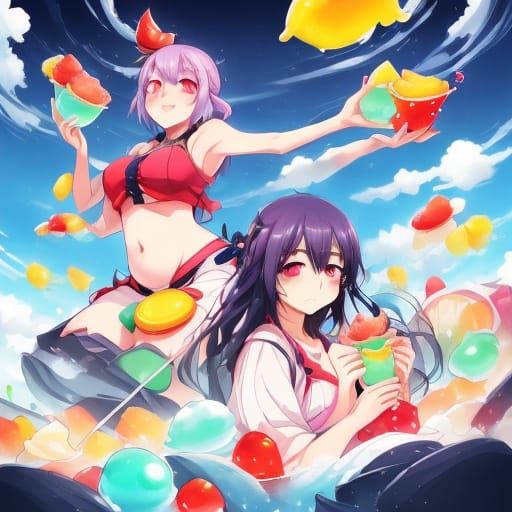 Anime Girls Feast on Jell-O in Factory