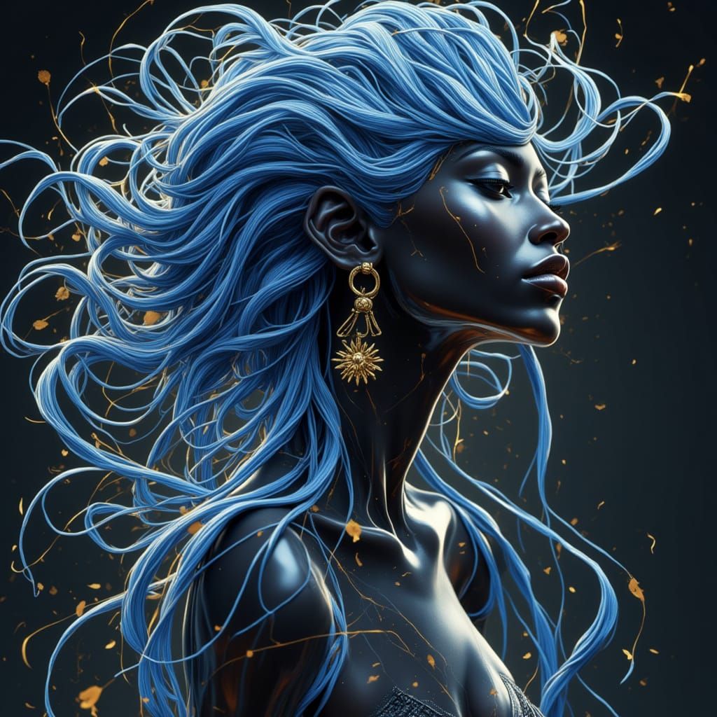 Gold and Blue Haired Woman Illustration