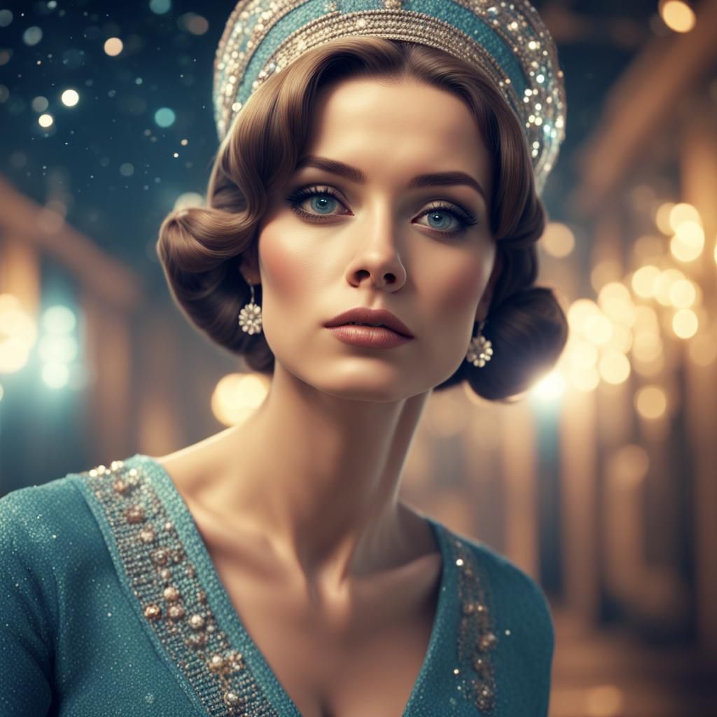 Beautiful Woman in 1960s Fashion, Realistic Photography