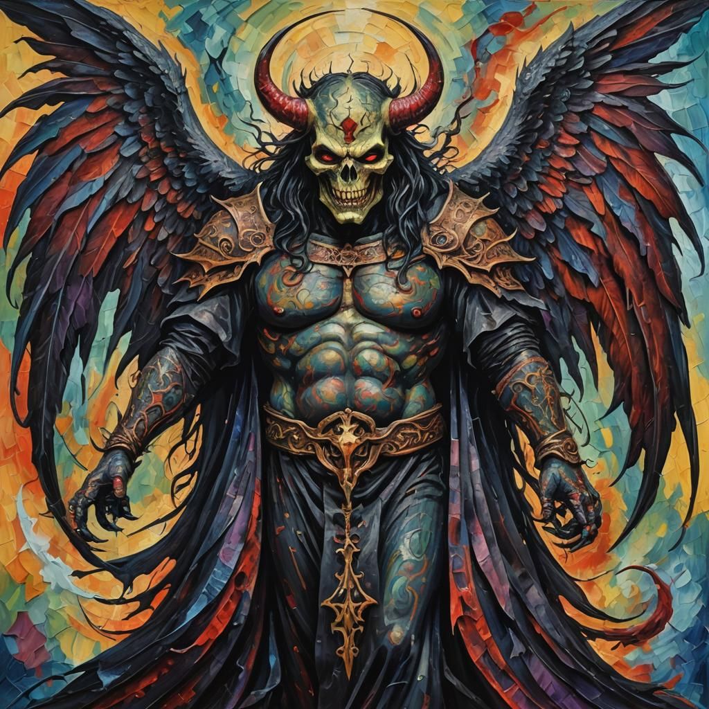 Gothic Demon Angel in Expressionist Oil Painting