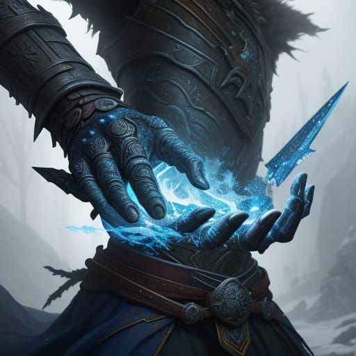 Epic Fantasy Warrior Wields Elemental Swords in Vibrant, Pai...