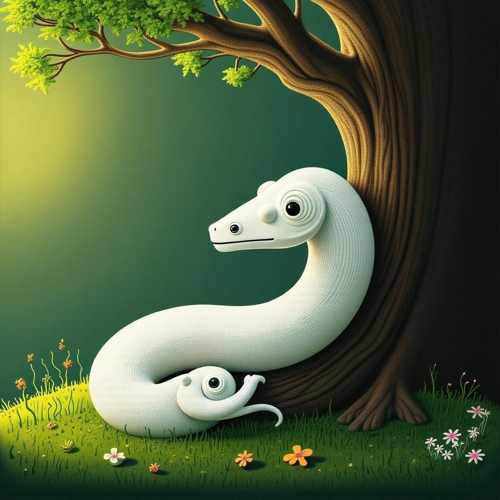 Serene Albino Boa in a Towering Tree on a Sunny Day