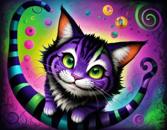 Grinning Cheshire Cat in Wonderland: Fantasy Art