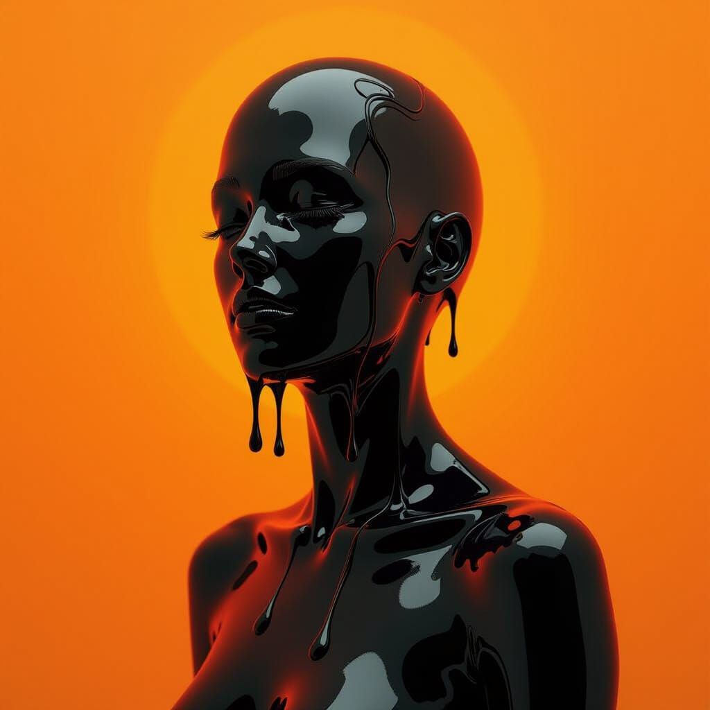 Surreal Melting Humanoid in Fiery Abstract Style