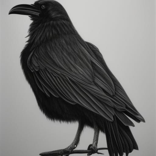 Hyperdetailed Charcoal Drawing of a Raven