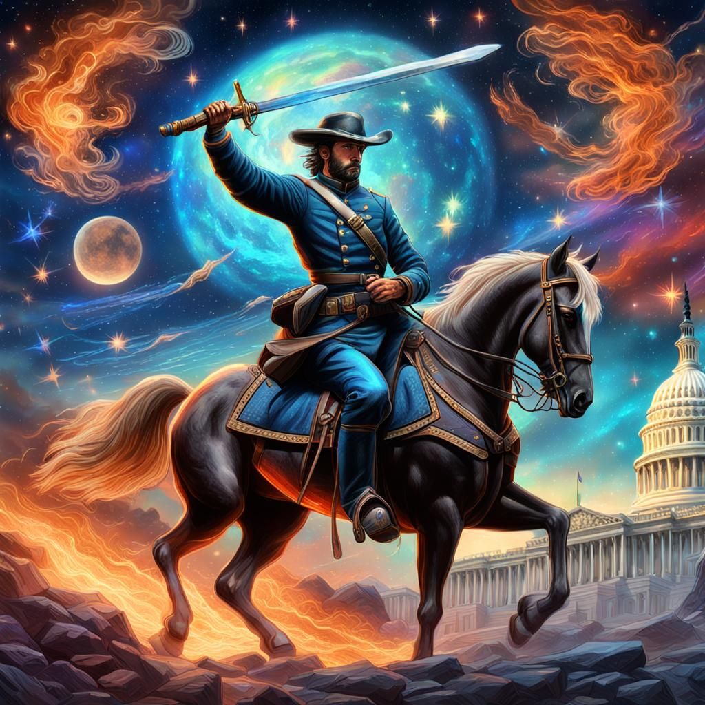 Civil War Soldier Charges into Battle: Astral Illustration