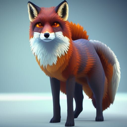 Pixelated Fox in 3D Game Cinematic Style