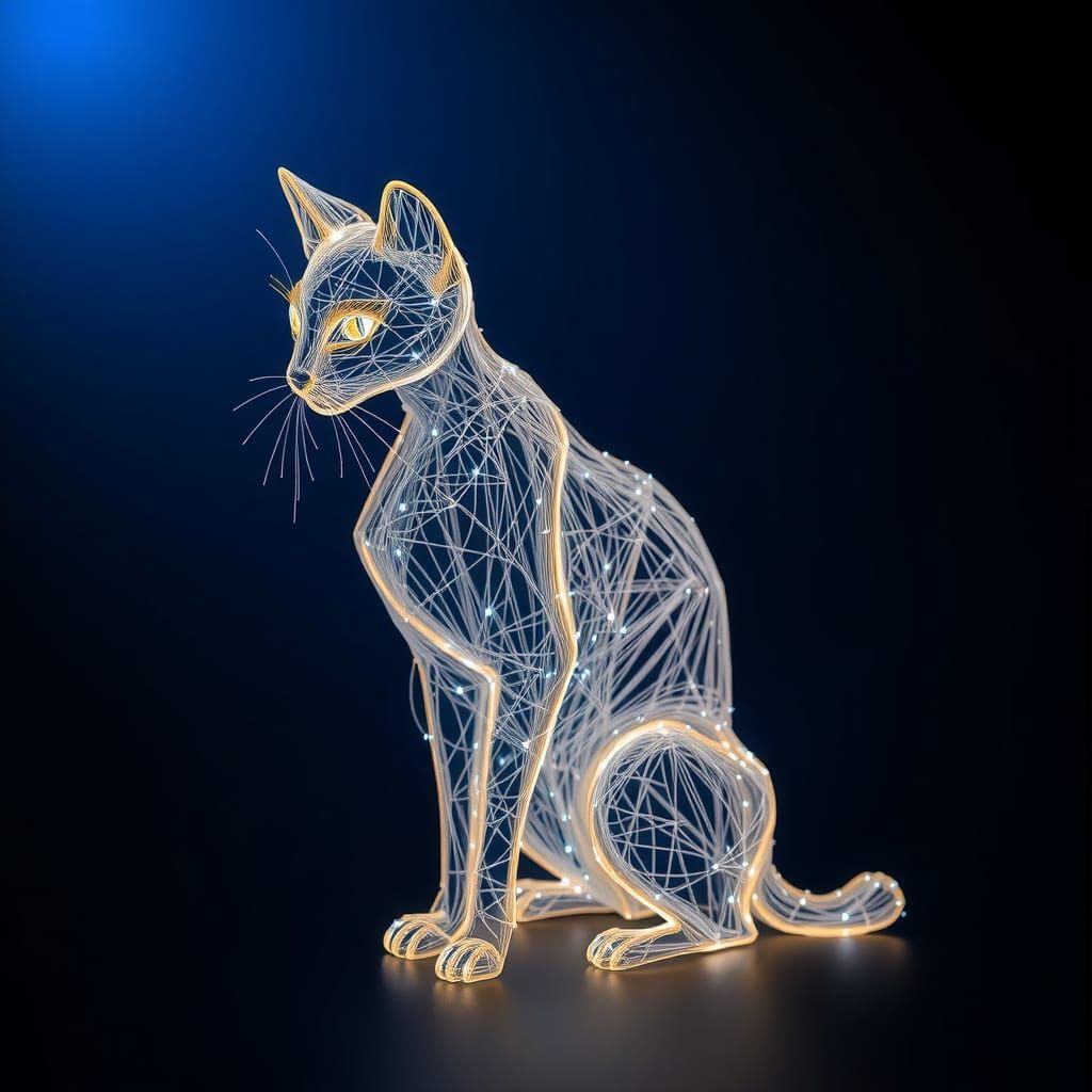 Fiber Optic Cat Sculpture in Ethereal Light