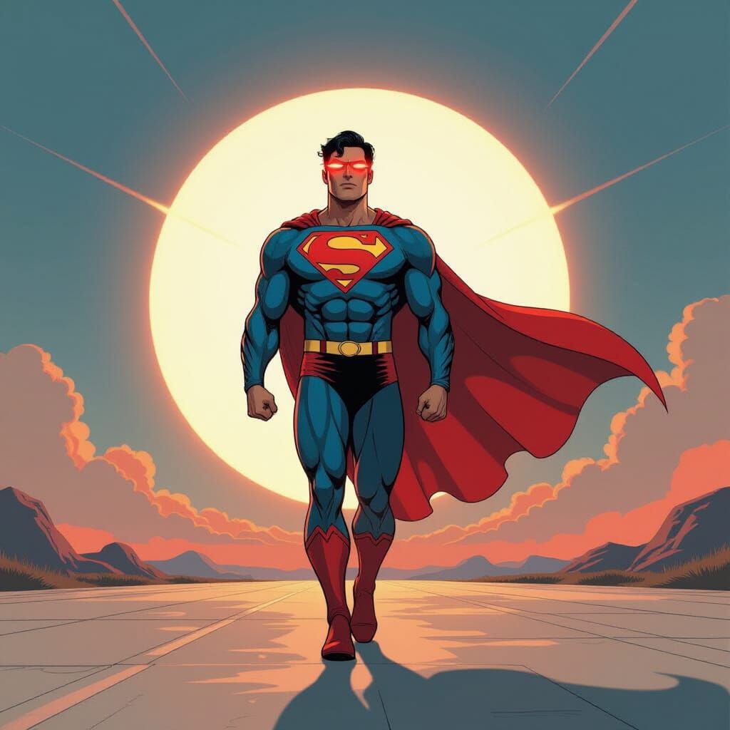 Superman Walks Towards the Sun with Laser Eyes