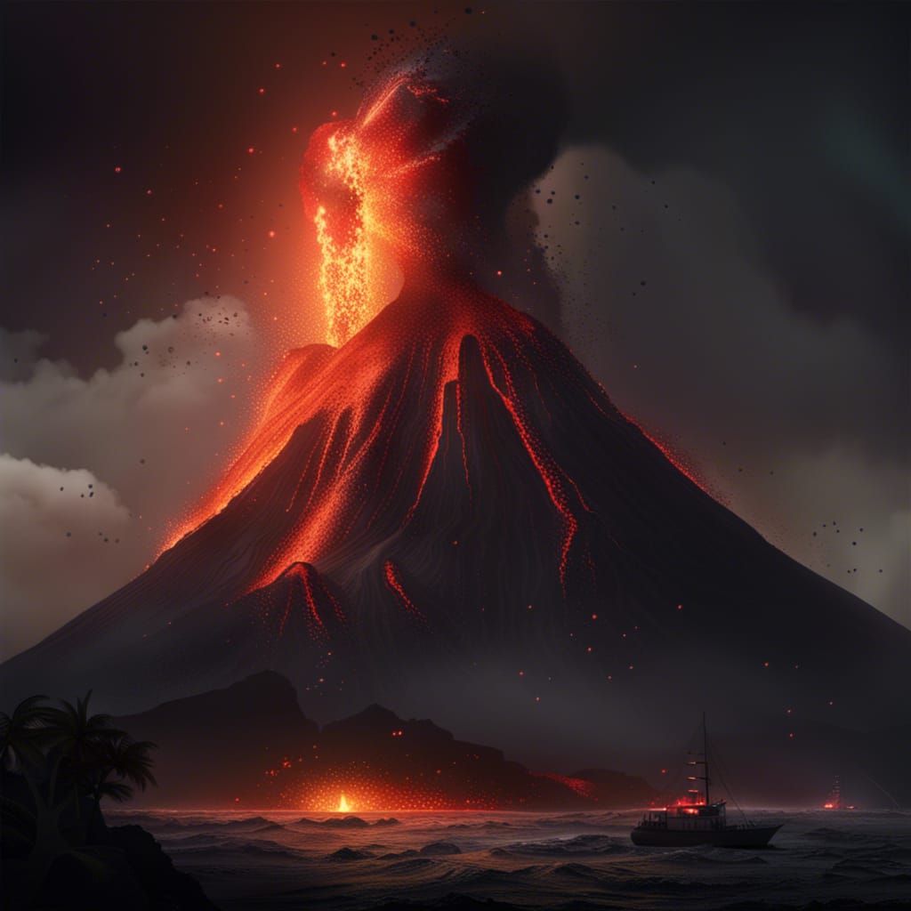 Krakatoa Eruption: Detailed Concept Art with Dynamic Lightin...