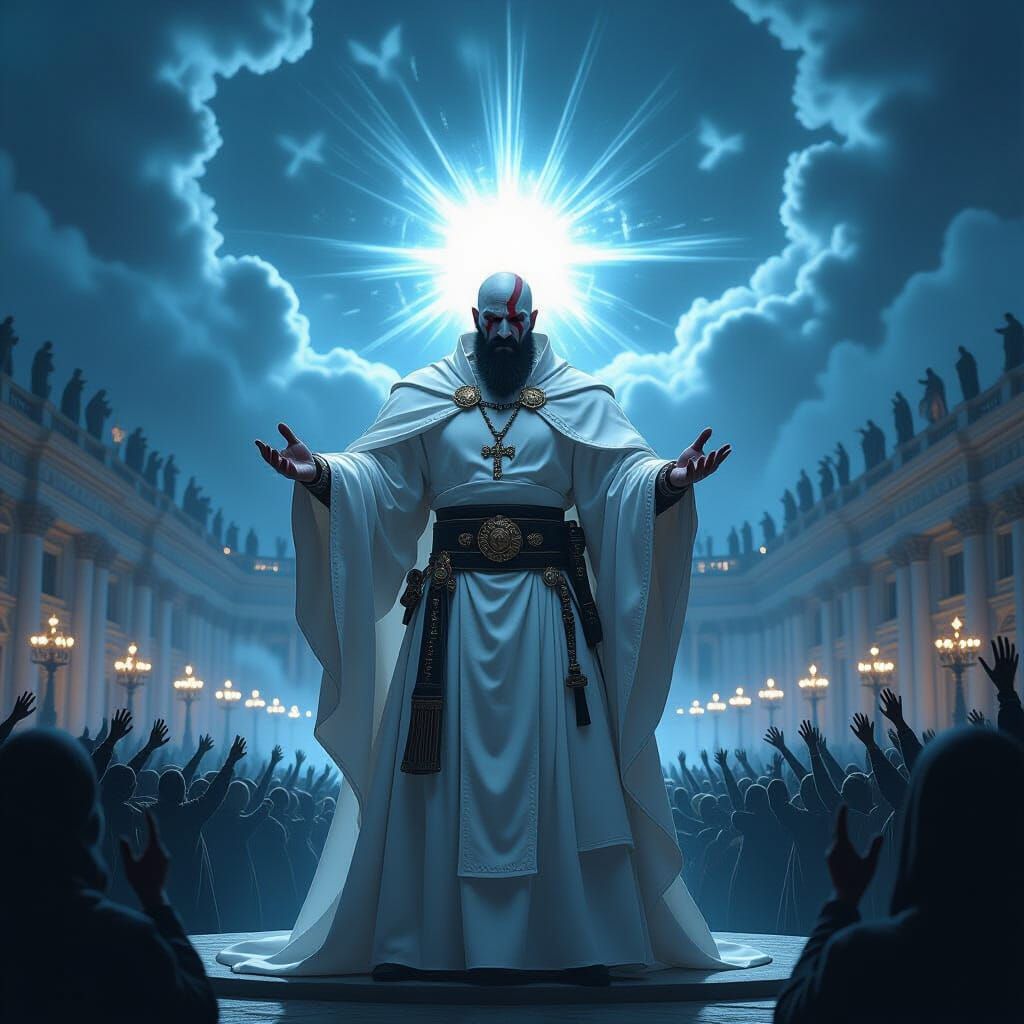 Kratos as Dark Pope in Gothic Fantasy Style