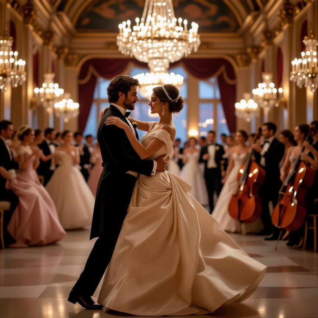 Ballroom Waltz in Hyperrealistic, Painterly Style