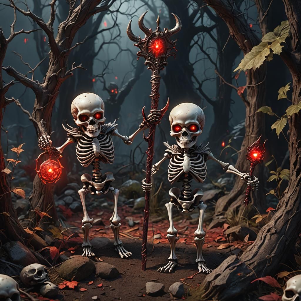 Baby Skeleton Devil with Glowing Red Eyes