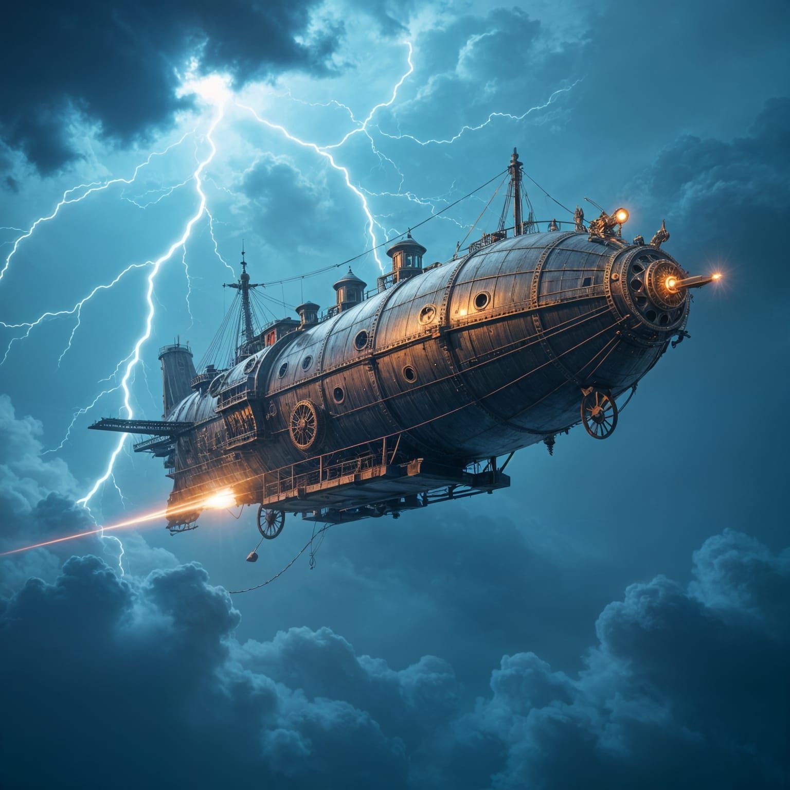 Steampunk Airship Soaring Through Stormy Skies