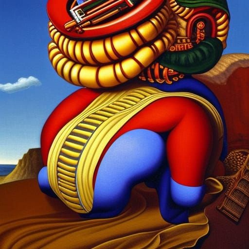 Surrealist Tuba in Deep Triadic Colors