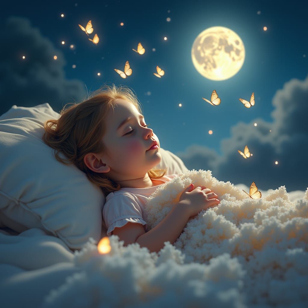 Girl's Dream: Horses and Butterflies in the Night