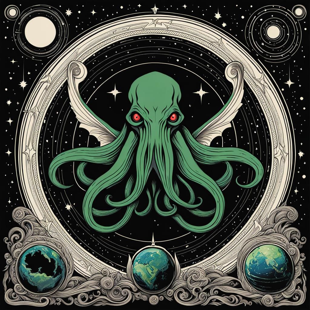 Majestic Cthulhu in Starry Cosmic Expanse