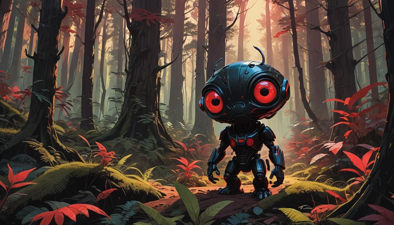 Chibi Alien Lost in Forest: Fauvist Concept Art