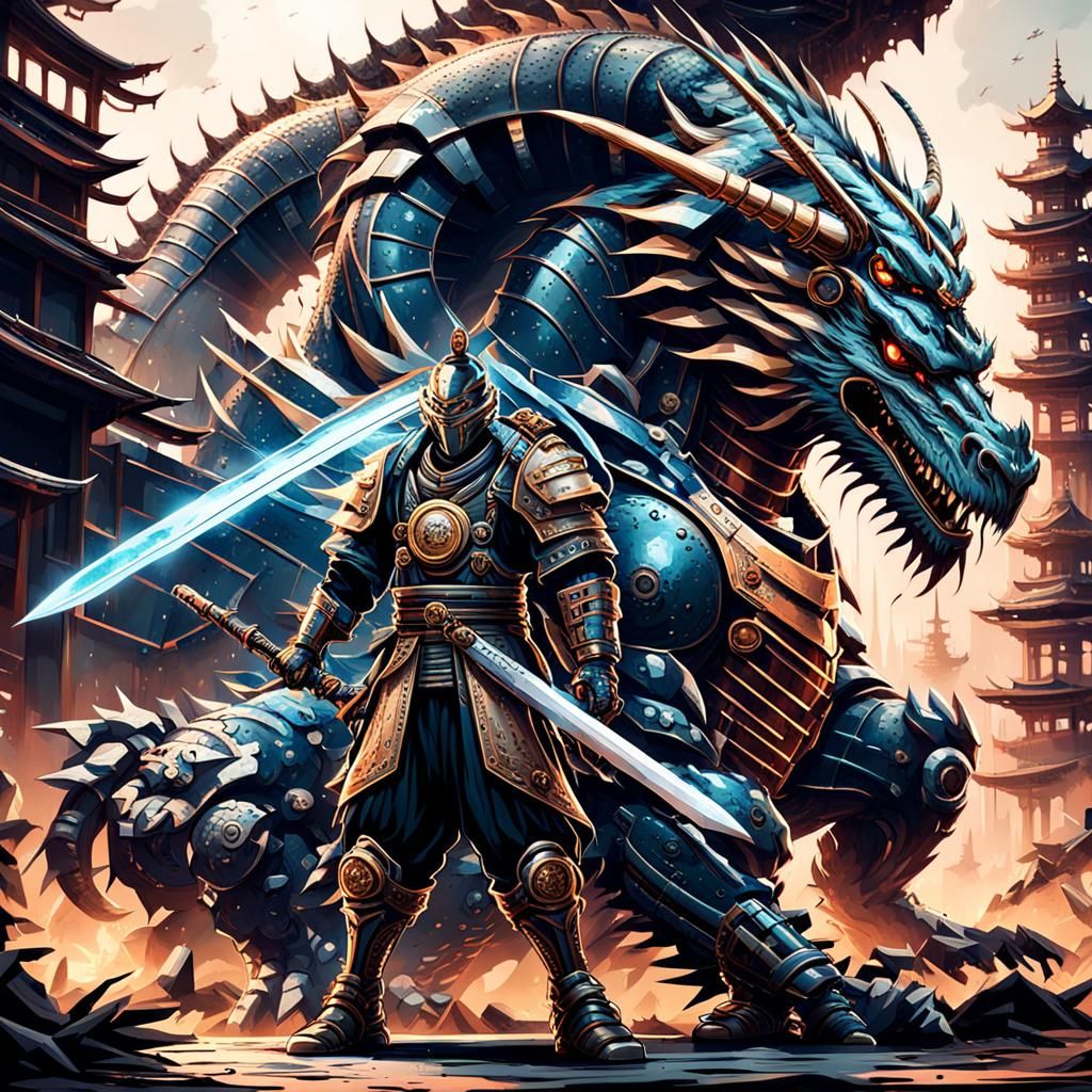 Cyber Samurai Confronts Robotic Dragon