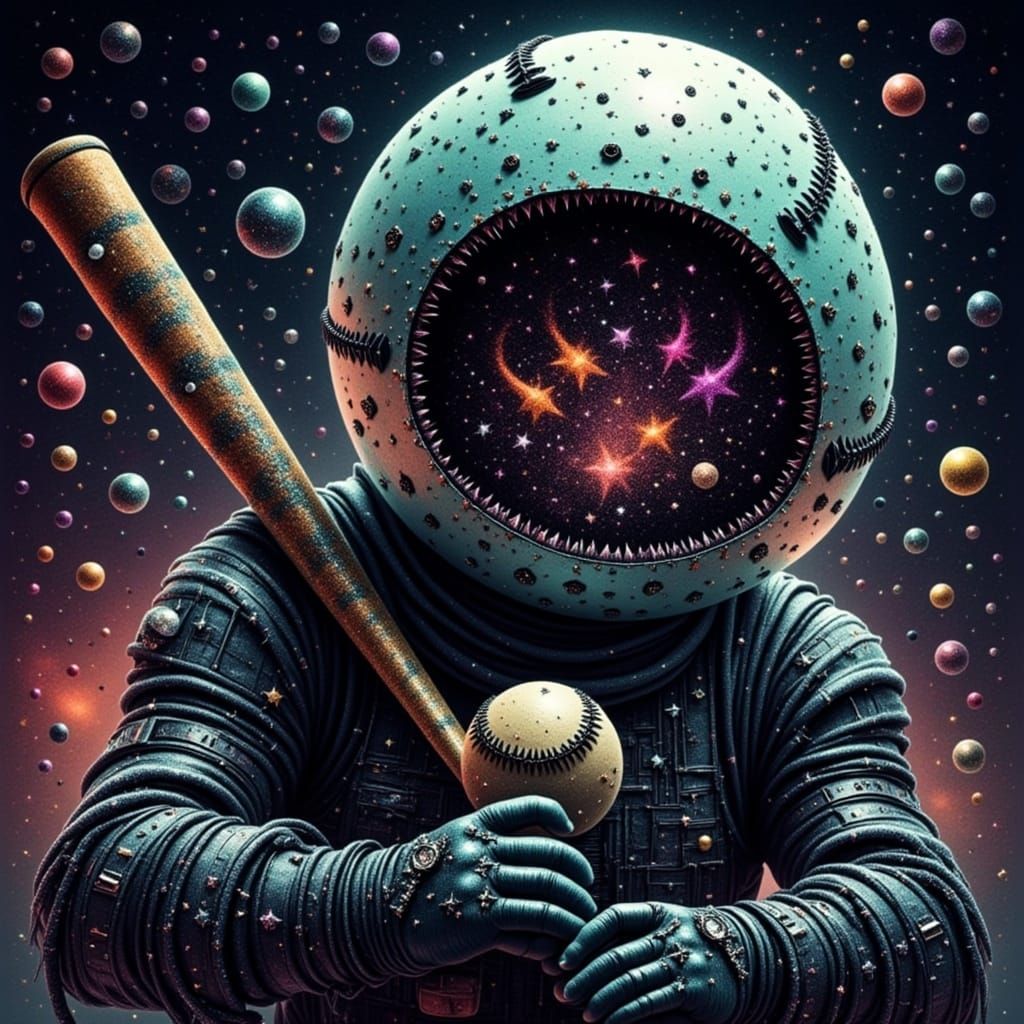 Glittering Spaceship Built from Baseball Bat in Cosmic Lands...