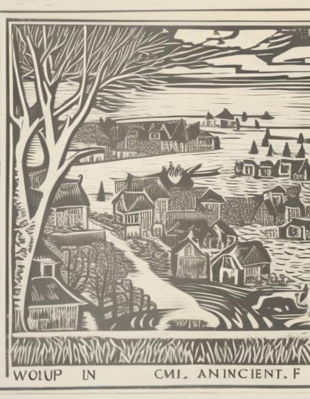 Wolf Attack on Village in Woodcut Style