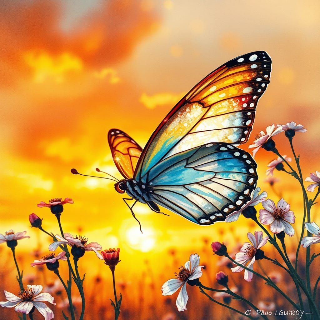 Butterfly with Transparent Wings, Watercolor Abstract Art