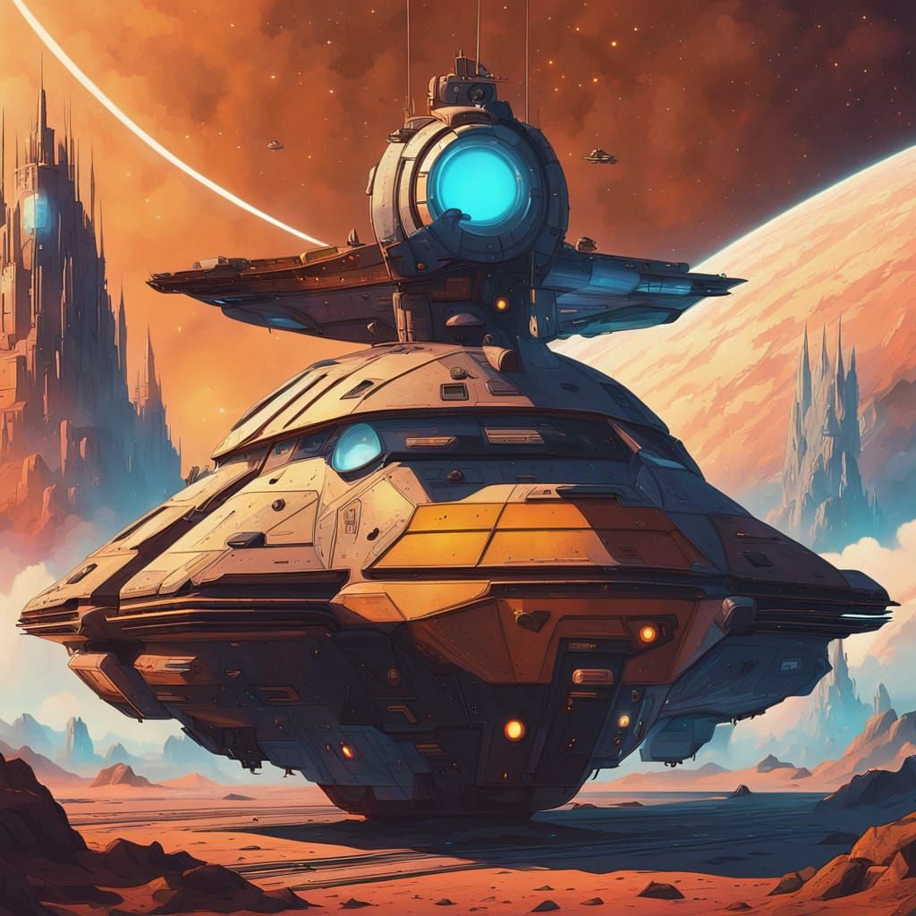 Retro-Futuristic Rubber Duck Spaceship in Space