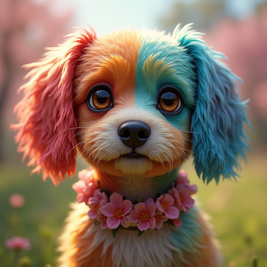 Vibrant Spring Dogs in Floral Collars