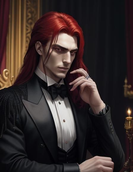 Gothic Man Gazing at Levitating Woman: Oil Painting